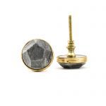Grey Marble and Brass Pentagon Knob - Cabinet Knobs - Grey Marble and Brass Knob