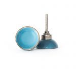 Sky Blue Ceramic Disc Knob with Gold Rim - Cabinet Knobs - Sky Blue Ceramic Disc Knob with Gold Rim