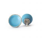 Sky Blue Ceramic Disc Knob with Gold Rim - Cabinet Knobs - Sky Blue Ceramic Disc Knob with Gold Rim