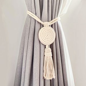 Cotton and Mango Wood Tassel Curtain Tie Back - Curtain Tie Backs - Cotton and Mango Wood Tassel Curtain Tie Back