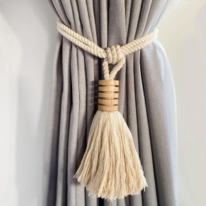 Cotton and Mango Wood Tassel Curtain Tie Back - Curtain Tie Backs - Cotton and Mango Wood Tassel Curtain Tie Back
