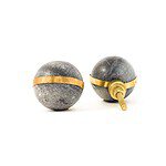 Grey Marble Knob with Brass Banding - Cabinet Knobs - Grey Marble Knob with Brass Banding