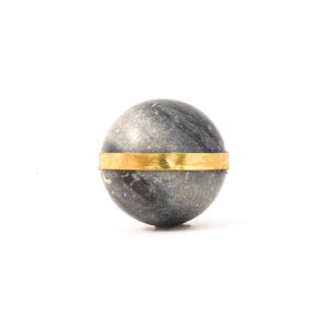 Grey Marble Knob with Brass Banding - Cabinet Knobs - Grey Marble Knob with Brass Banding