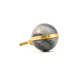 Grey Marble Knob with Brass Banding - Cabinet Knobs - Grey Marble Knob with Brass Banding