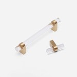 Hesse - Acrylic and Brushed Brass T-Bar Pull - Architectural Hardware - Acrylic and Brushed Brass T-Bar Pull